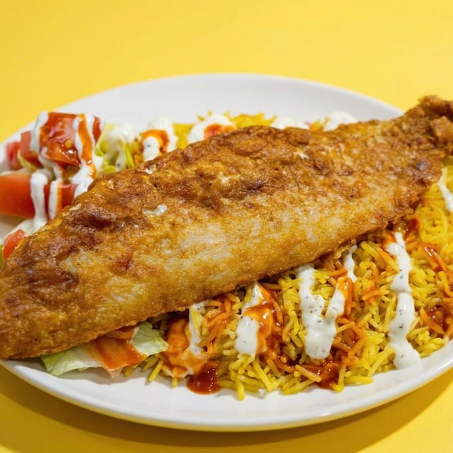 Fish Over Rice + Small Fries.